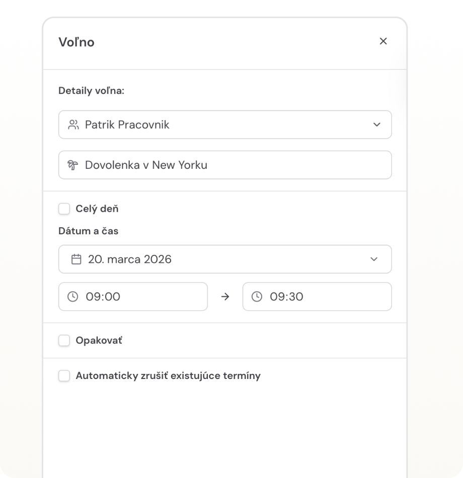 Blokovanie času, voľno a automatické sviatky