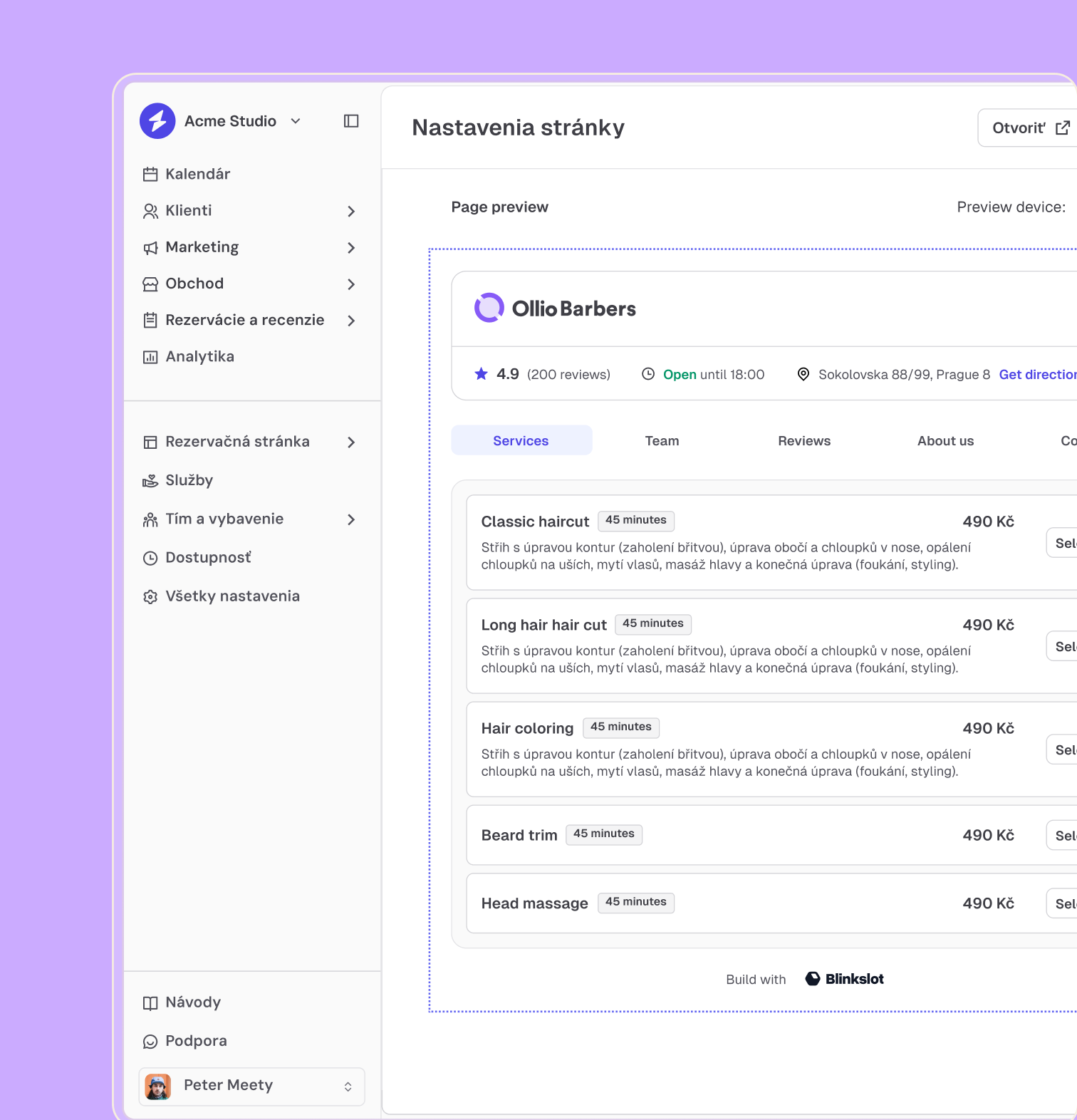 Vlastná rezervačná stránka s moderným dizajnom a jednoduchým rezervačným procesom