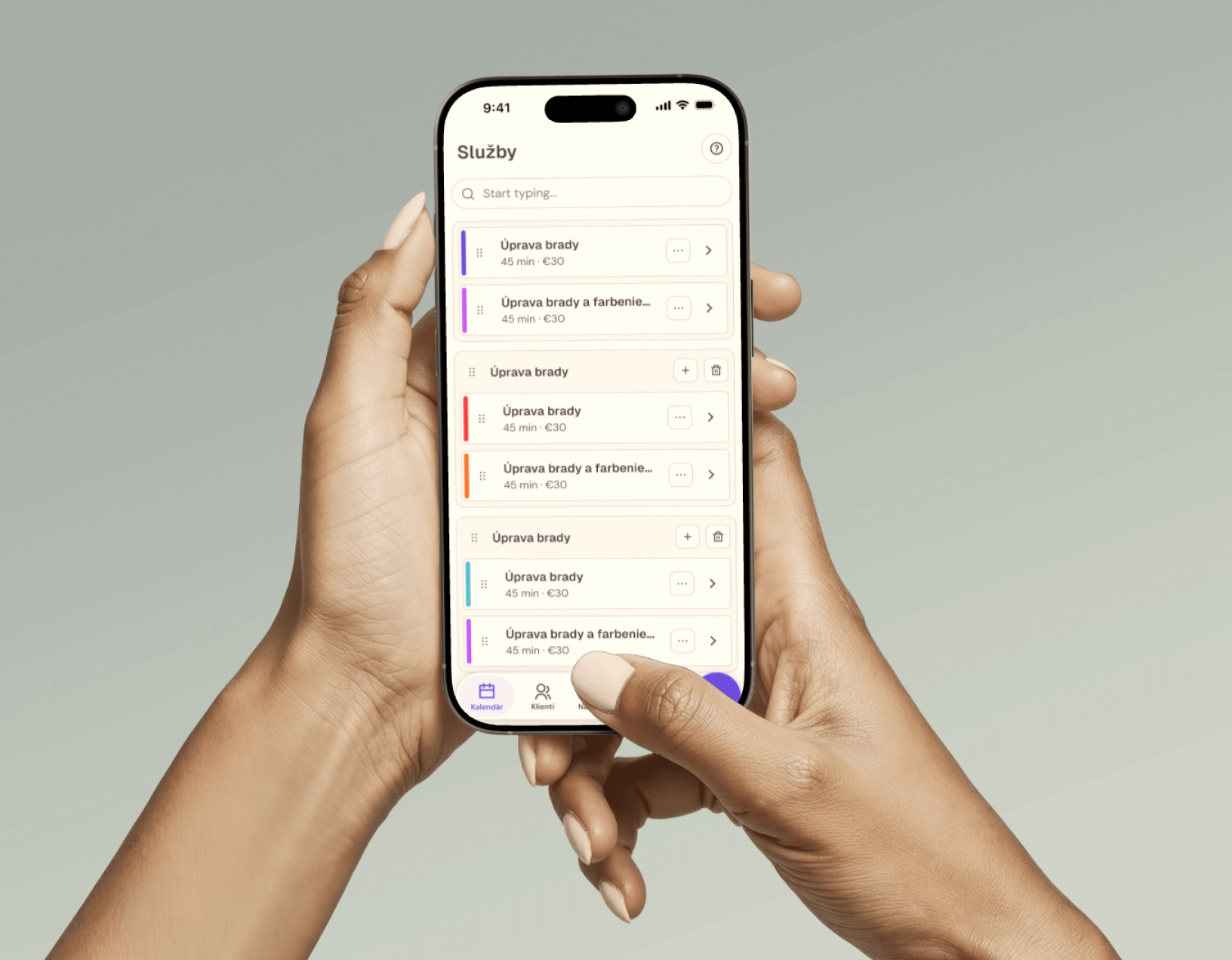 Správa služieb a kategórií v mobilnej aplikácii Meety