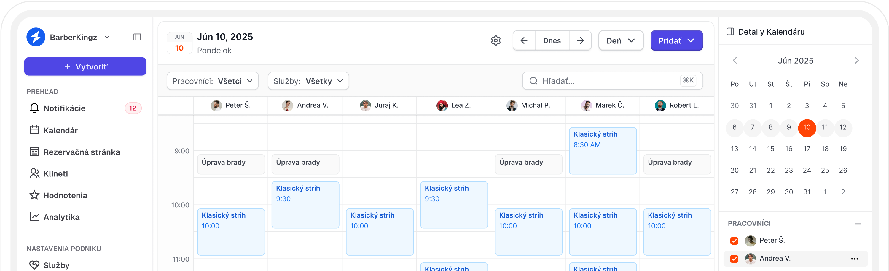 Kalendár s prehľadom termínov a rezervácií v rôznych zobrazeniach