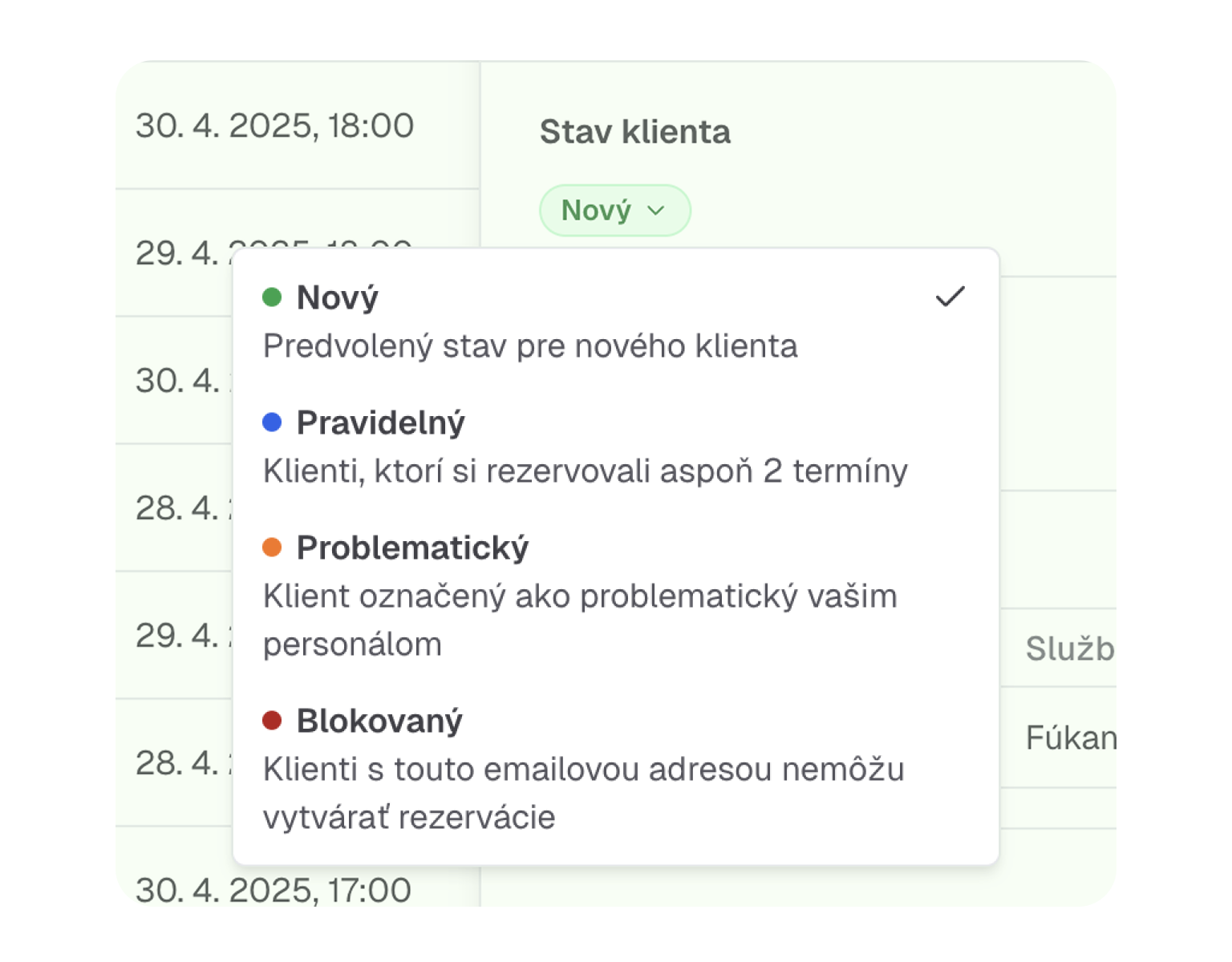 Rôzne stavy klientov a ich kategorizácia v systéme