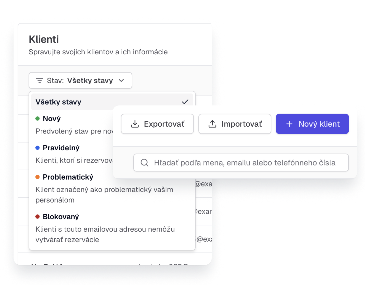 Vyhľadávanie a filtrovanie klientov podľa rôznych kritérií