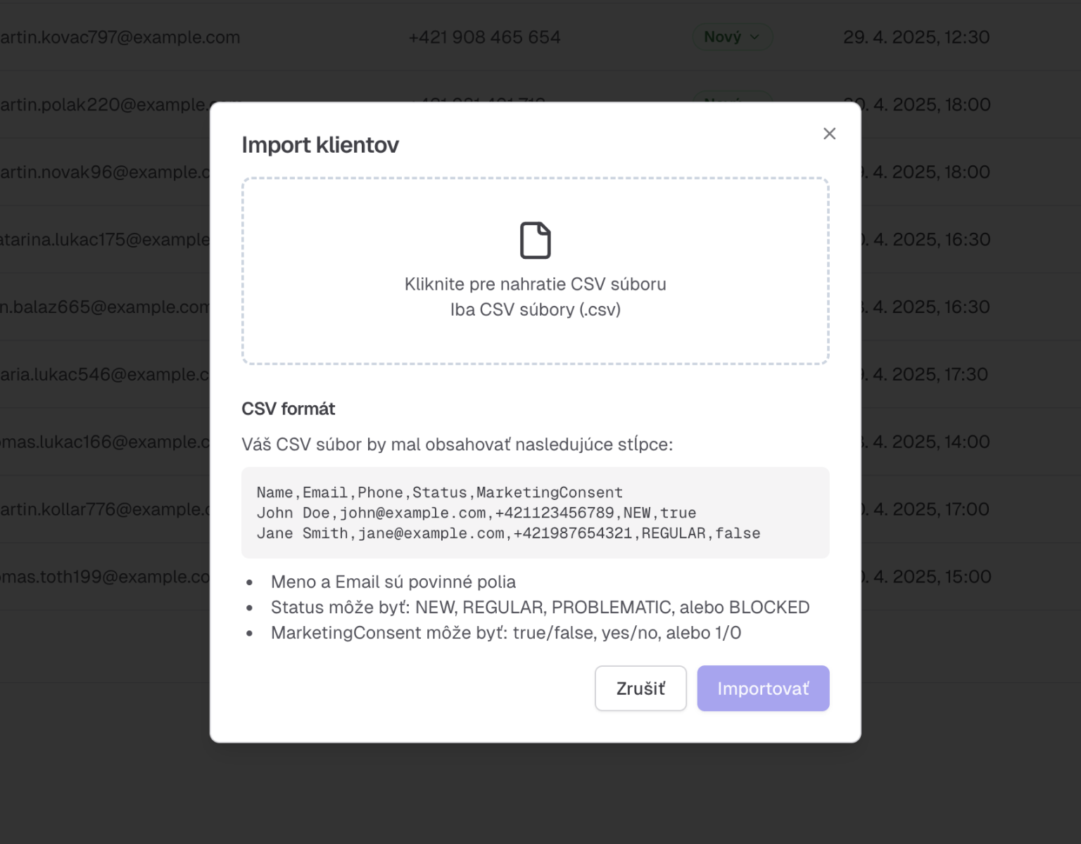 Import a export dát klientov z a do rôznych formátov
