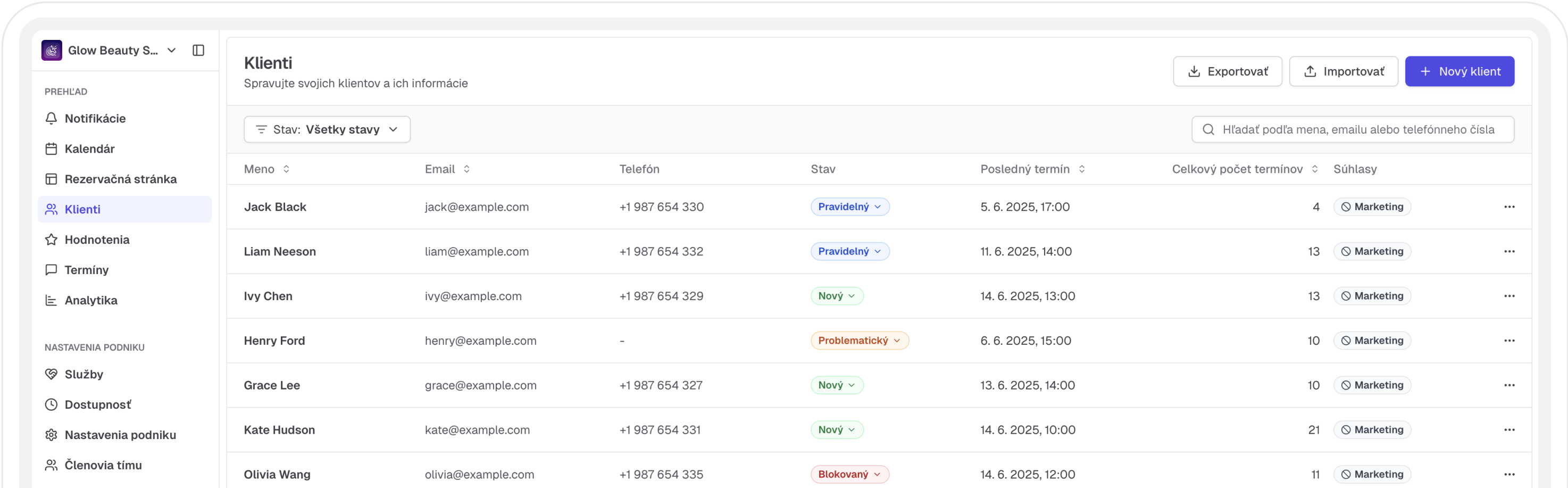 Správa klientov s prehľadom profilov a kontaktných informácií