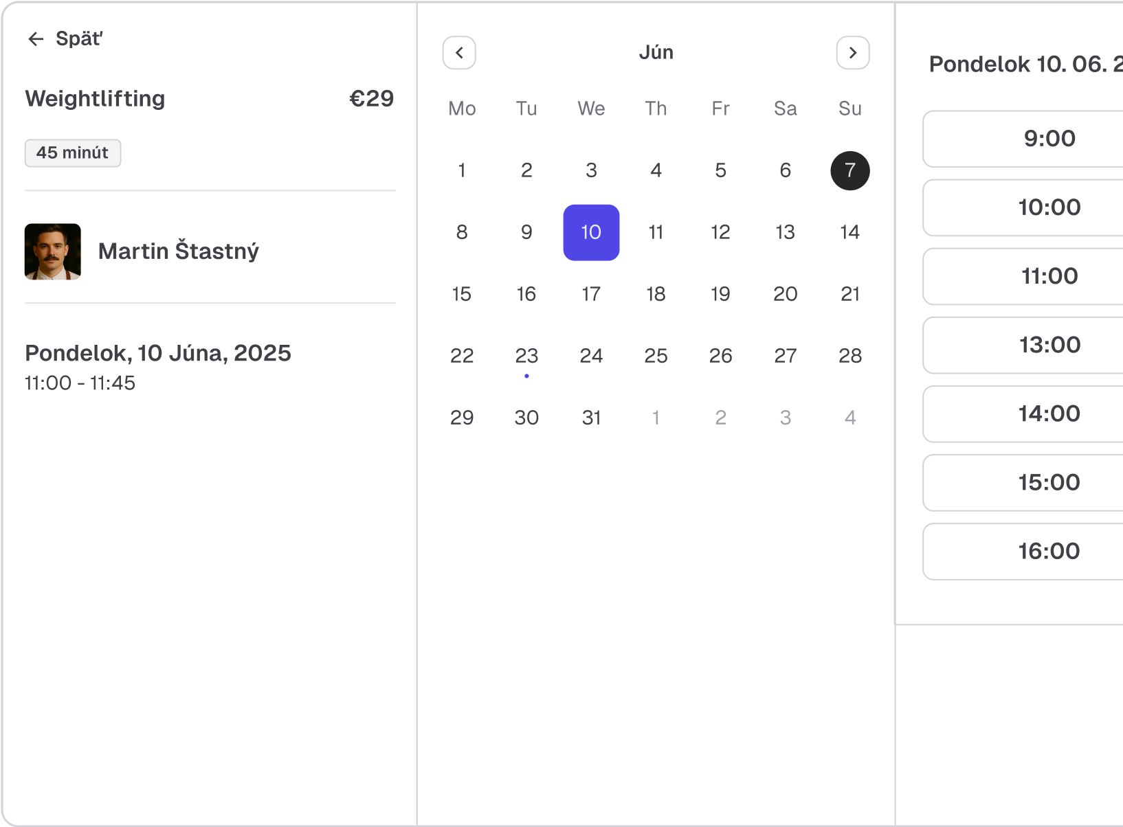 Online rezervačný systém pre trénerov s výberom tréningových termínov