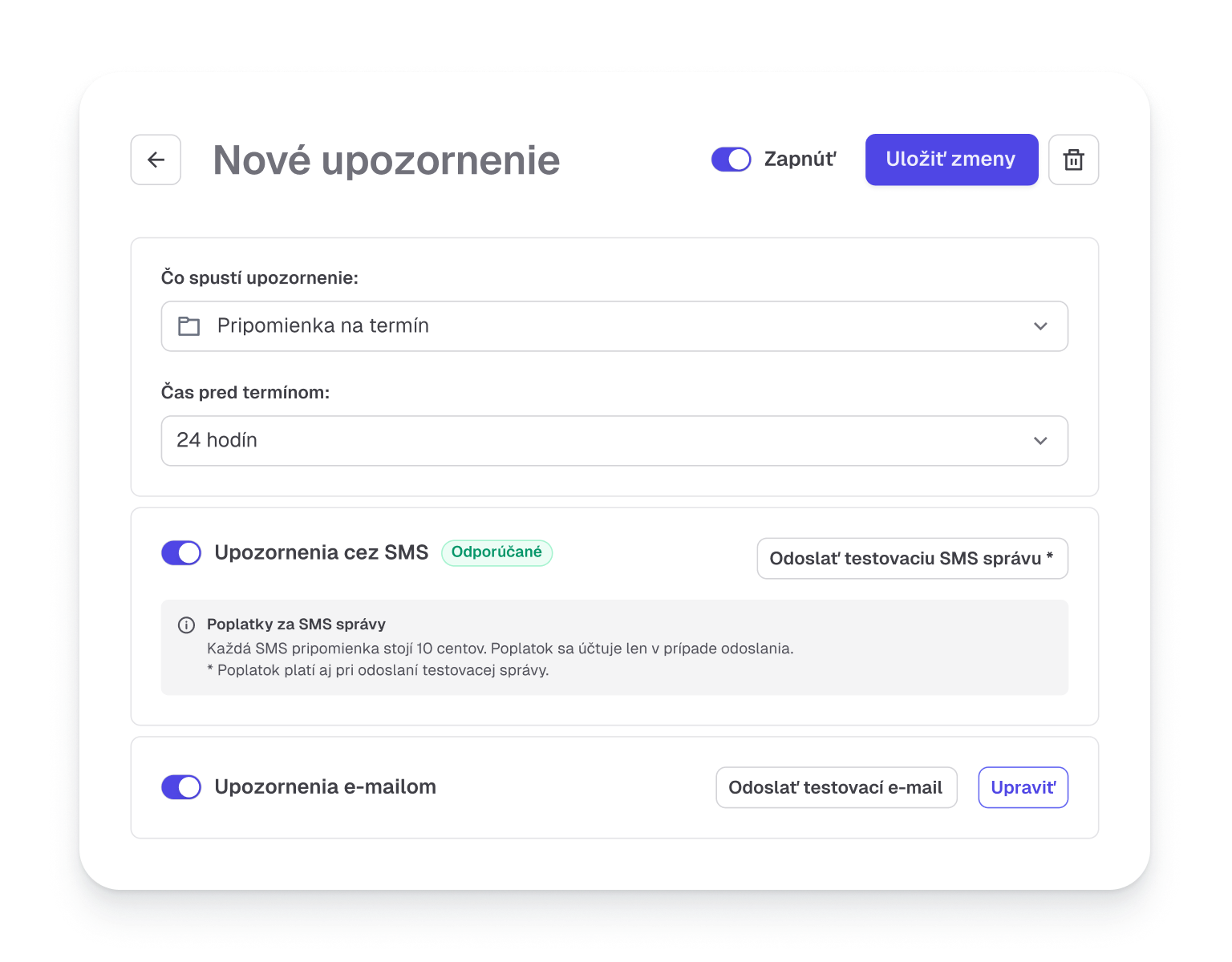 Nastavenie času a frekvencie odosielania notifikácií