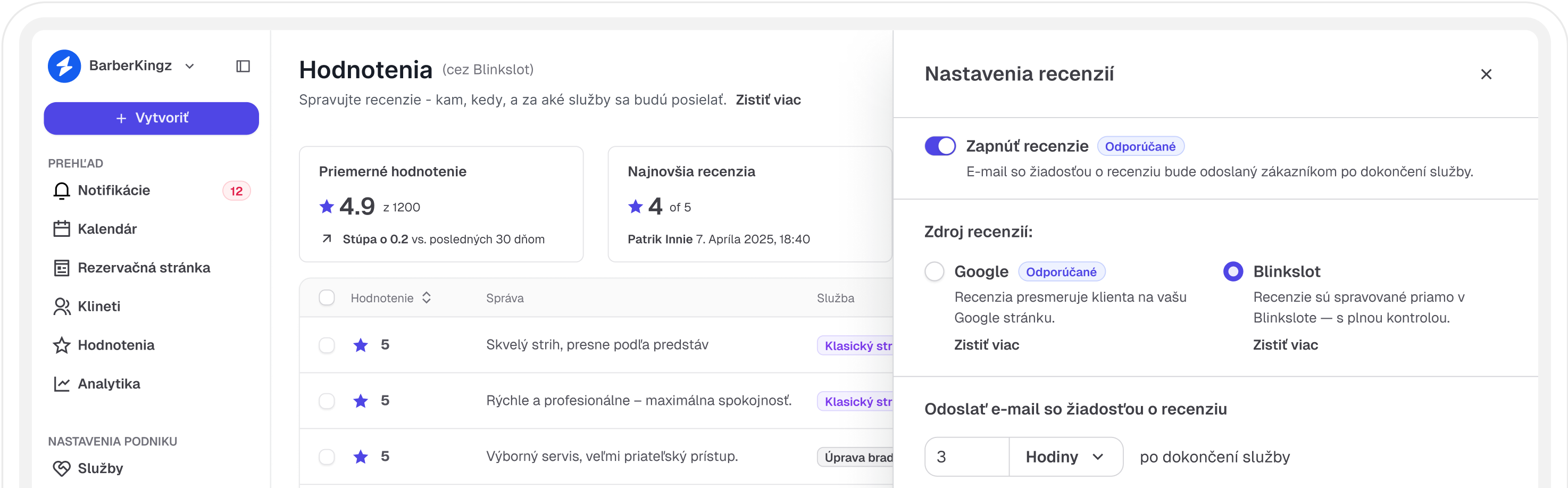 Systém hodnotení a recenzií s prehľadom spokojnosti klientov